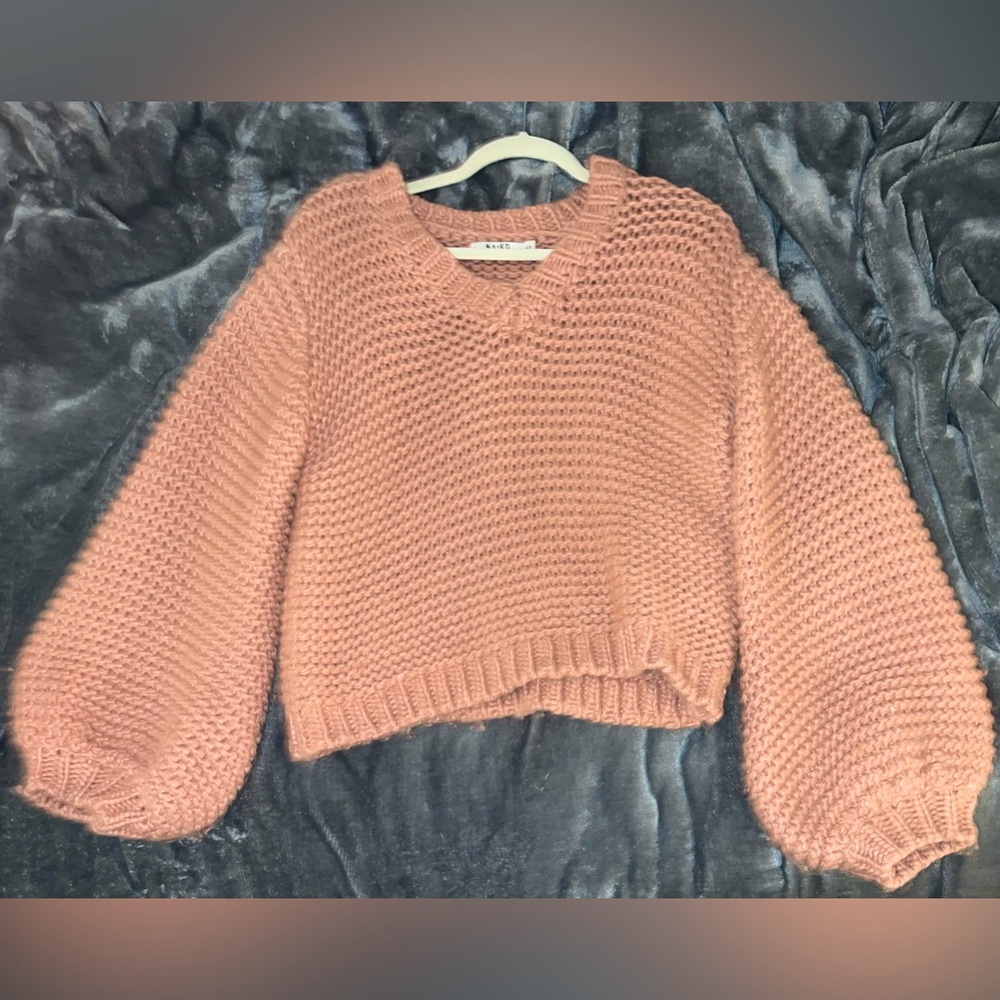 NA-KD Balloon Sleeve Knit Pink Sweater